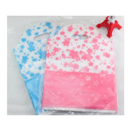 Flower blue shopping plastic gift bags with handle/ pink plastic bags shopping large for clothes 16*26cm