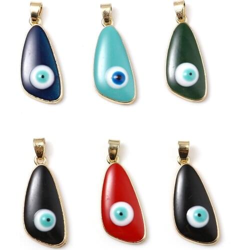 Turkish Eye Lucky Charms Pendants Irregular Gold Plated Black Evil Eye Enamel For Necklace Making Findings 33mm x 13mm, 2 PCs