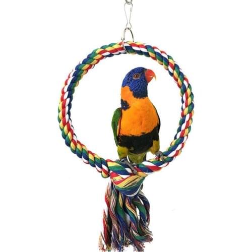 Bird Swing Cotton Rope Ring Perch for Budgie Parakeet Cockatiel Conure Lovebird Finch Canary Cockatoo Macaw Cage Stand