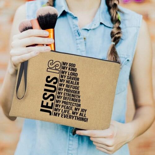 With God All Things Are Possible Large Zipper Makeup Bags Jesus Faith Cosmetic Lipstick Eyelash Brush Purse Pencil Organizer Bag