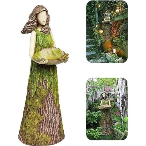 Garden Resin Statue Sherwood Fern Tree Fairy Sculptures With Bird Feeder Home Ornament Outdoor Garden Yard Statue Decorations