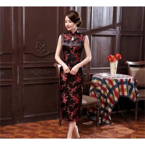 Shanghai Story New Arrival Chinese Traditional Dress Women Rayn Satin Cheongsam Long Dripping Qipao Chinese Long Dress
