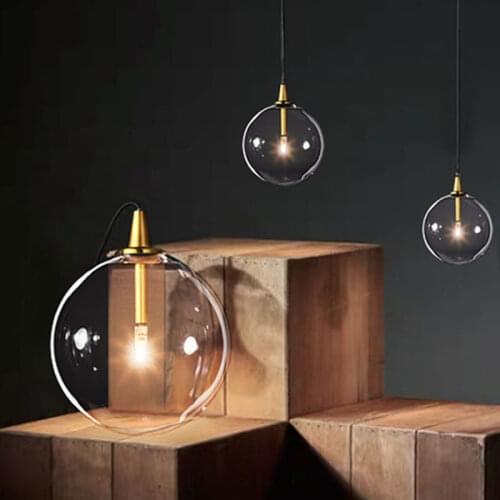 Modern Bubble Clear Glass Ball Pendant Light Kitchen Island Living Room Bedside Retro Loft Decor Vintage Suspension Bedroom Lamp