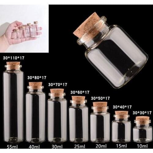 10pcs 10-60ml Glass Bottle Glass Jars Decoration DIY Containers Cheap Message Vial Ornaments Cork Stopper Hot Sale Mason Jar