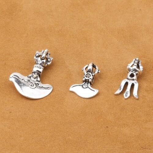 Wholesale S925 Sterling Jewelry Thai Silver Diy108 Buddhist Beads Accessories Moon Knife Trident Vajra Dharma Pendant Card Tide