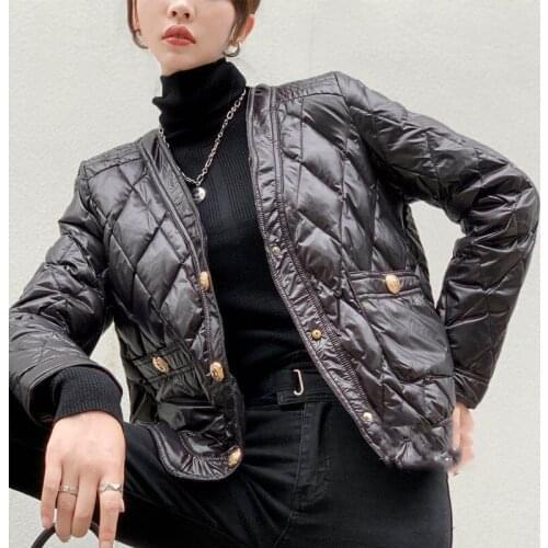 Women Winter 90% White Duck Down Jacket Thin and Light Basic Classic Style Jacket Female Short Parka with Pockets