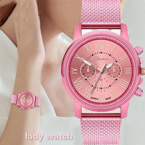 Ladies Business Quartz Watch Fashion Casual Womens Watch Roman Digital Imitation Mesh Belt Wrist Watch Relogio Feminino