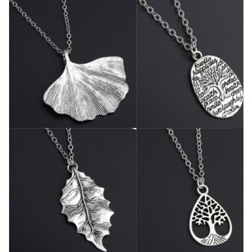 1pc Metal Acorn Pendant Necklace Leaf Charms Ginkgo Leaves Necklace Retro Style Jewelry For Women