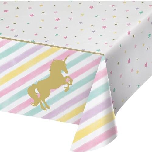 1PCS 132x220CM Disposable Tablecloths Tablecover with Unicorn Rainbow Birthday Party Decoration Supplies