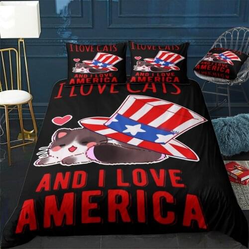 I Love Cats And America Duvet Cover Comfortable Quilt Home Decora Design Universal Bedding Set Bedclothes+Pillowcase 3pcs