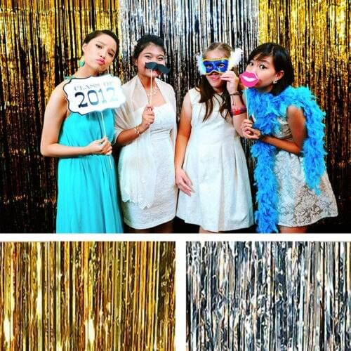 6set/lot 1m *3m gold silver Tinsel Curtain door Wall Hanging Stripes House Pub Partition Wedding Party backdrop Background Drape