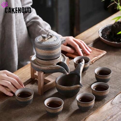 Ceramic Stone Mill Automatic Tea Pot Chinese Kung Fu Tea Set Lazy Kettle Semi-automatic Tea Maker Convenient Office Tea Sets