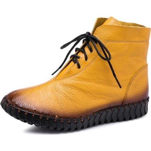 Hot 2020 New Autumn Winter Genuine Leather Boots Comfortable Warm Boots Concise Non-slip Wear Flat Boots Ankle Boots Large Size