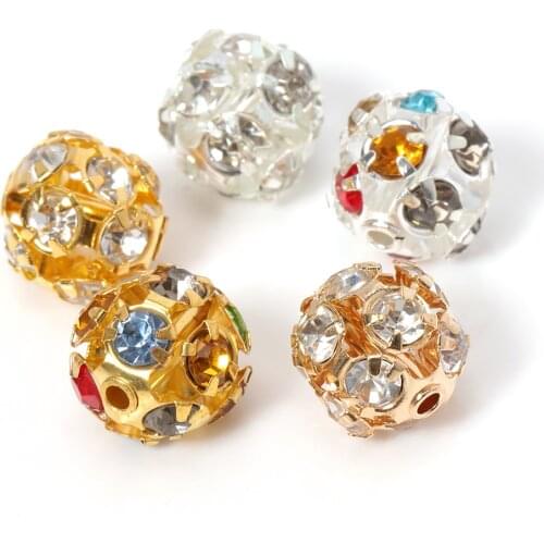 30pcs Rhinestone Beads Ball Copper Plated Glass Imitate Crystal Round Spacer Loose Beads DIY Accessories for Jewelry Making