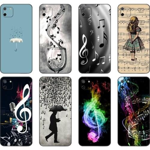 Black tpu Case For OPPO Realme C11 C20 C21 Case Back Cover Bumper Musical Notes Violin Classical Music