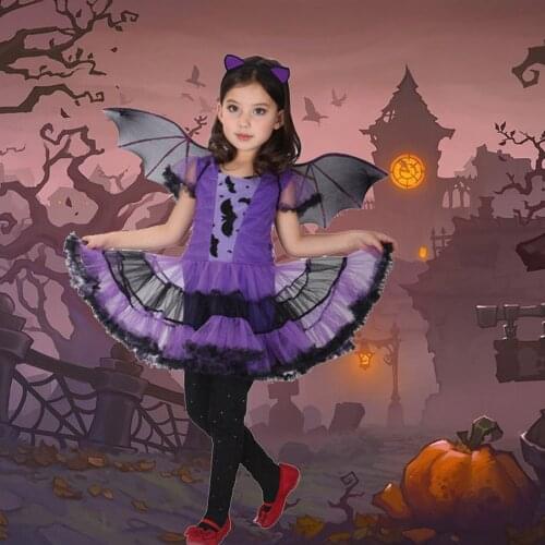 Baby Holiday Dress Toddler Baby Girls Halloween Party Costume Cosplay Dress+wings+hair Band Outfits Детское Платье Праздник