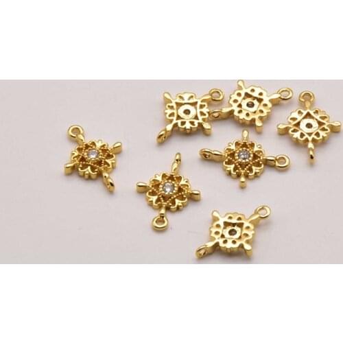 5Pcs/Lot 14mm*10mm 18K Brass Gold-Plated Lace Zircon Double Pendant Earring Findings Making For Diy Jewelry Accessories JA0133