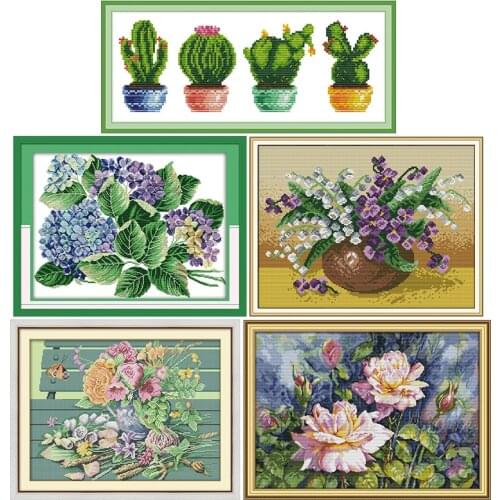 Elegant Flowers Counted Cross Stitch Kits 11CT 14CT Printed Pattern Handmade Crafts DMC Sewing Needlework Chinese Embroidery Set
