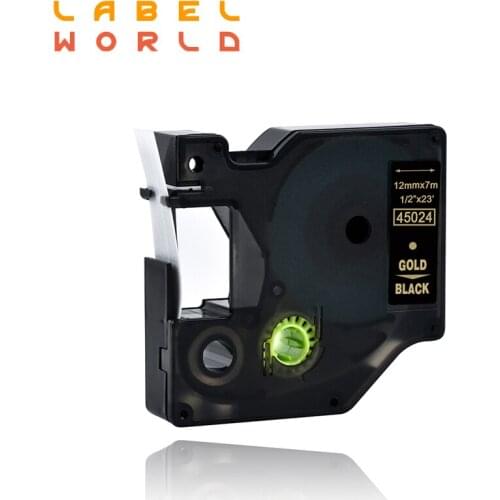 Label World 45024 12mm label tape Compatible Dymo Label manager D1 gold on black Dymo Maker 45024 Label Tape Dymo PNP 1pack