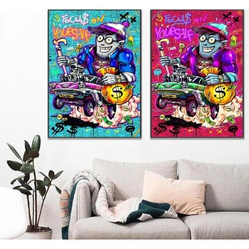 Graffiti Boy driving Canvas Painting Cartoons Printed Poster and Prints Wall Pictures For Living Room Home Decor Unique gift