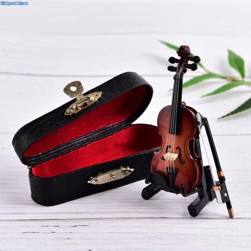 8cm Wooden Musical Instruments Collection Decorative Ornaments Model Decoration Gifts Hot Mini Violin With Support Miniature