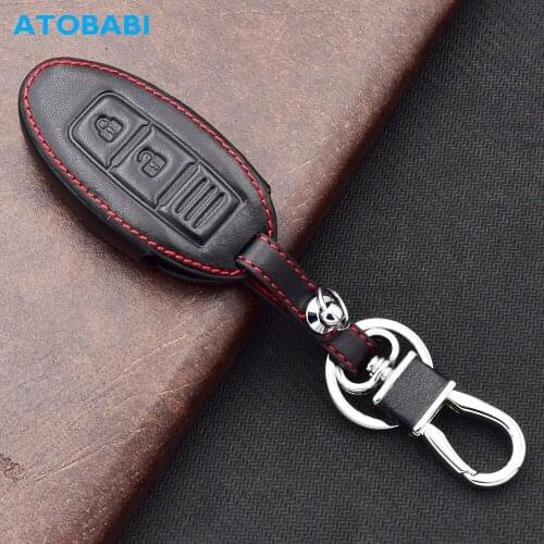 ATOBABI Leather Car Key Cases For Nissan Juke X-trial Qashqai Micra Navara Cube Leaf Note Murano Lafesta 2 Buttons Remote Cover