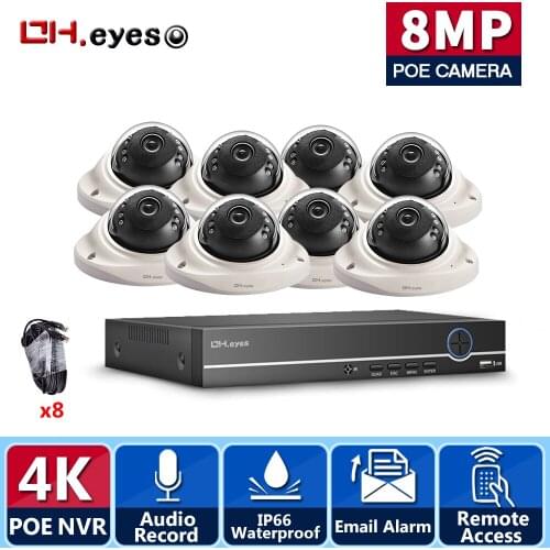 OH.eyes 8CH 4K NVR 8MP Dome POE IP Camera Home/Outdoor ONVIF H.265 Security Systems Kit CCTV Video Surveillance NVR Kits XMEYE