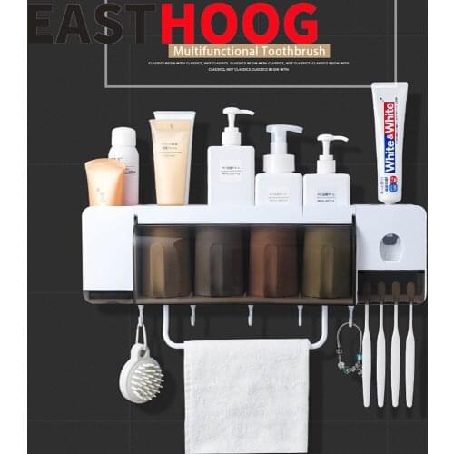 1Set Wall Mounted Toothbrush Storage Holder Toothpaste Squeezer Dispenser Home Bathroom Accessories Tools Household Item