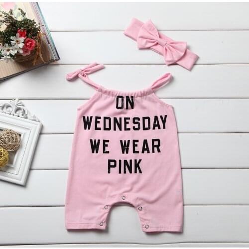 New 2PCS Pink Newborn Baby Girls Romper Summer Sleeveless Letter Cotton Jumpsuit +Headband Outfits Sunsuit Clothes