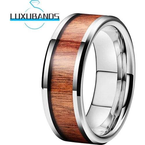 8MM Wedding Bands For Men Women Vietnam Acrylic Tree Wood Inlay Beveled Edges Engagement Rings Polished Finished Comfort Fit