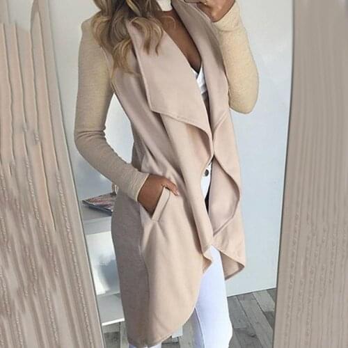 Solid Color Women Irregular Hem Open Front Long Sleeve Lapel Cardigan Outwear 2020