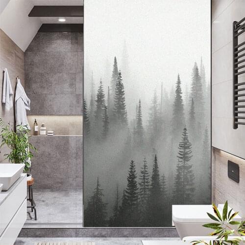 Window Film Privacy Foggy Forest Non Adhesive Glass Sticker Sun Protection Heat Control Window Coverings for Homedecor