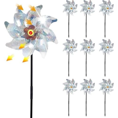 10pcs Bird Repeller Windmill Spinner Reflective Sparkly Bird Deterrent Pinwheels Protect Garden Plant Flower Garden Lawn Decor