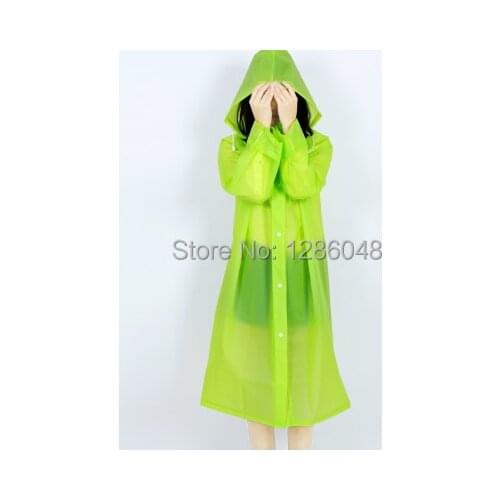NEW COUPLES STYLE ADULT WOMENS TRANSPARENT FLUORESCENT GREEN EVA RAINCOAT OUTDOOR TRAVEL WATERPROOF RAIN COAT FREE SHIPPING