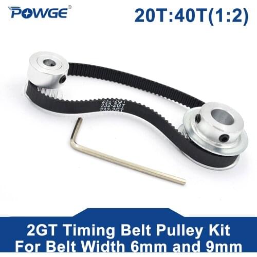POWGE 2M/2GT 20Teeth 40Teeth Synchronous Timing Pulley Belt Bore5-12mm 1:2 20T:40T Speed Ratio for 232-2GT Belt width 6/9mm Kit