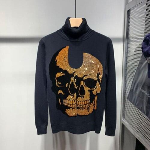 Hip Hop Turtleneck Sweater Mens Slim Design Sweatshirt Luxury Brand Oversized Gold Skull Pullover