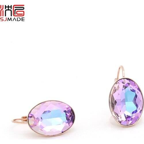SJMADE Europe America Luxury Big Oval Crystal Dangle Earrings For Women Wedding Jewelry Vintage Elegant 585 Rose Gold Eardrop