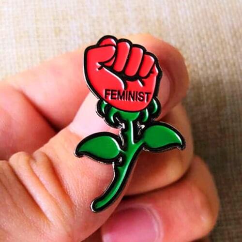 Feminist Fist Rose Flower Brooch Pins Enamel Metal Badges Lapel Pin Brooches Jackets Jeans Fashion Jewelry Accessories