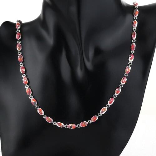 Womens Red Enamel Beaded Chain Necklaces Ladies Stainless Steel Silver Color Link Chains Necklace Turkish Jewelry collier femme