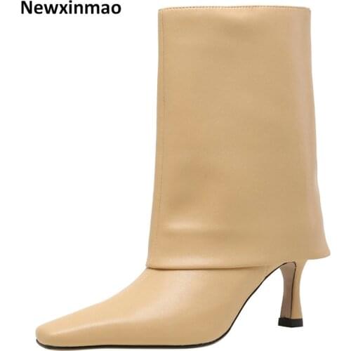 2021 Winter Fashion Women Mid-Calf Boots Genuine Leather Sexy High Heels Boots for Women Newest Working Party Chelsea Boots