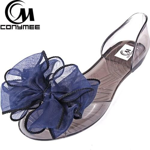 Woman Summer Slippers For Beach Flip Flops Big Bow Cute Lady Jelly Shoes Transparent Sandals Women Crystal Flats Shoes Sandal