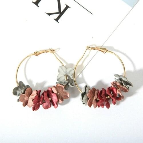 RONGBIN 2018 Exaggerate Fabric Flower Circle Drop Earrings Bijoux Sweety Colourful Petal Alloy Ear Circle Big Earrings for Women