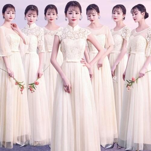 Plus Size Women Elegant Dusty Blue Purple Gray Pink Champagne Lace Wedding Guest Wedding Party Junior Long Bridesmaid Dresses 85