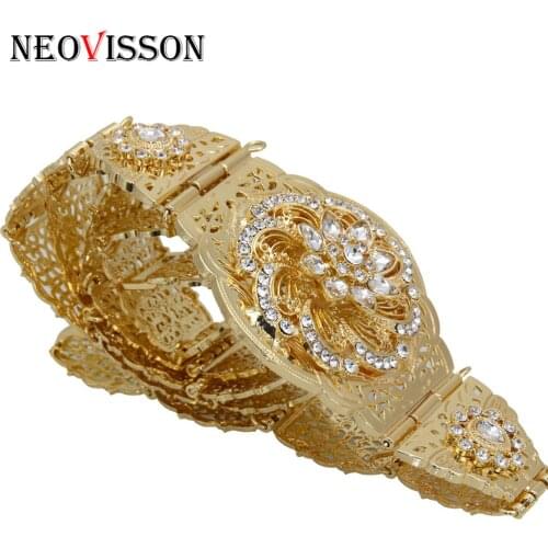 NEOVISSON Crystal Flower Metal Wedding Waist Belr Women Algeria Caftan Gold Color Waist Chain Fashion Ethnic Dress Body Jewelry