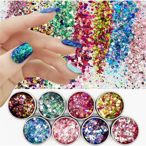 1Box Chameleon Nail Sequins Glitter Holographic Powder Dust Dazzling Manicure Sparkly Paillette Nail Chunky Glitter Decorations