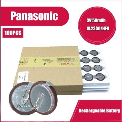 100PCS 100% Original Panasonic VL2330 2330 Rechargeable lithium battery coin cell for car key button with 180 degrees pins