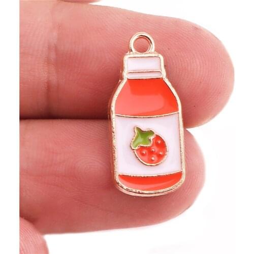 20PCS Gold Tone Alloy enamel Strawberry juice pendant charms Necklace Accessories Jewelry Findings Handmade Craft DIY Bracelet