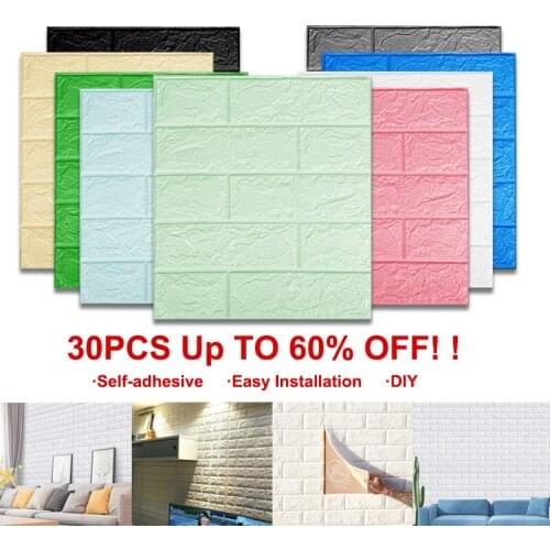 30 PCS Home Decor 3D Solid Color Wall Stickers Paper Brick Stone Wallpaper Rustic Effect Self-Adhesive Kitchen Bathroom