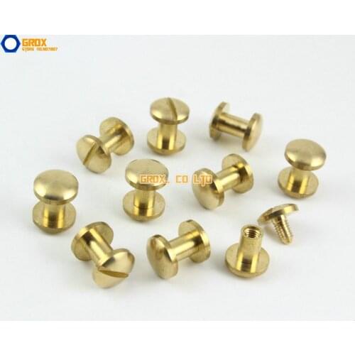 40 Pieces 8*6mm Leather Craft Belt Wallet Solid Brass Nail Rivet Chicago Screw Cambered Head