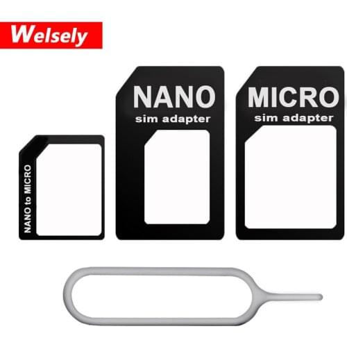 5pcs Welsly 4 in 1 Nano Sim Card to Micro Sim Card Standard Adapter Converter for iPhone X 8 7 6 Plus se S8 7 Xiaomi redmi honor
